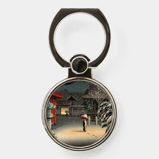 Tsuchiya Koitsu - Snow at Nezu Shrine Phone Ring Stand (Front)