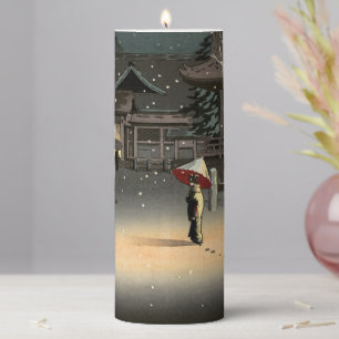 Tsuchiya Koitsu - Snow at Nezu Shrine Pillar Candle