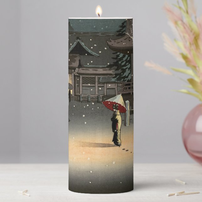 Tsuchiya Koitsu - Snow at Nezu Shrine Pillar Candle (In Situ)