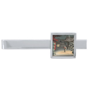 Tsuchiya Koitsu - Snow at Nezu Shrine Silver Finish Tie Bar
