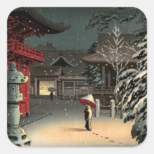 Tsuchiya Koitsu - Snow at Nezu Shrine Square Sticker (Front)