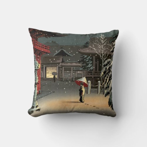 Tsuchiya Koitsu _ Snow at Nezu Shrine Throw Pillow