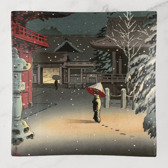 Tsuchiya Koitsu - Snow at Nezu Shrine Trinket Tray (Front)