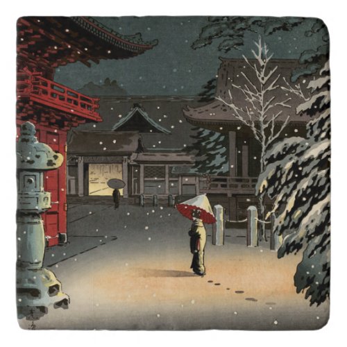 Tsuchiya Koitsu _ Snow at Nezu Shrine Trivet