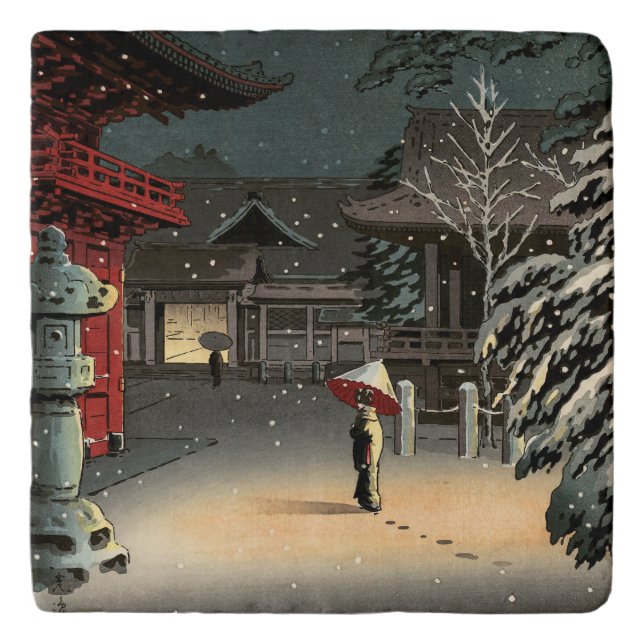 Tsuchiya Koitsu - Snow at Nezu Shrine Trivet (Front)