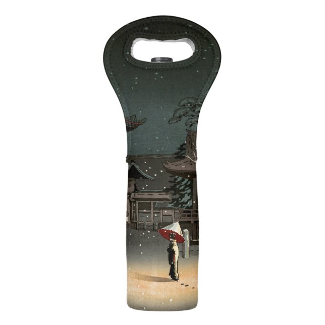 Tsuchiya Koitsu - Snow at Nezu Shrine Wine Bag (Front)