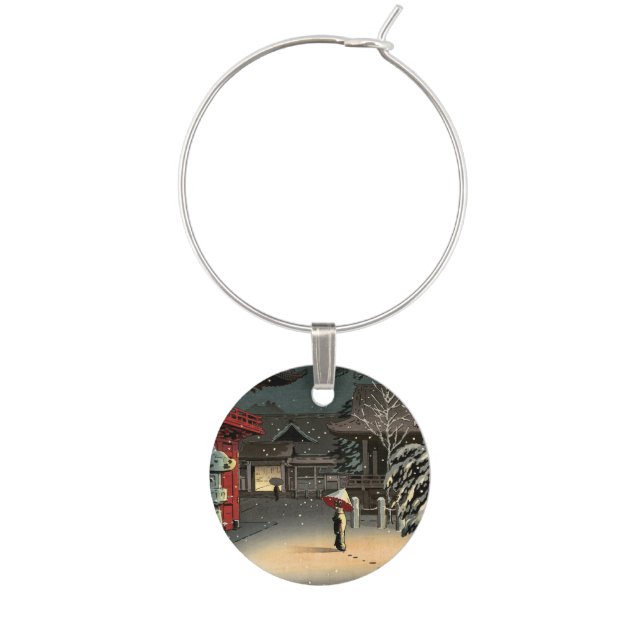Tsuchiya Koitsu - Snow at Nezu Shrine Wine Charm (Front)