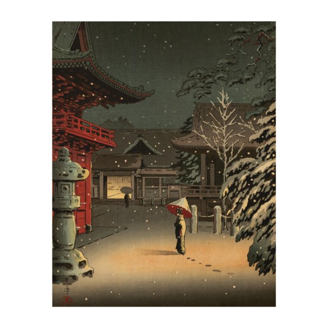 Tsuchiya Koitsu - Snow at Nezu Shrine Wood Wall Art (Front)