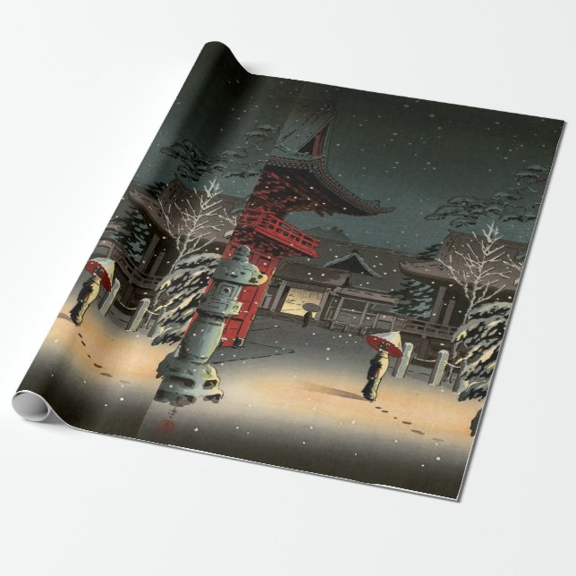 Tsuchiya Koitsu - Snow at Nezu Shrine Wrapping Paper (Unrolled)