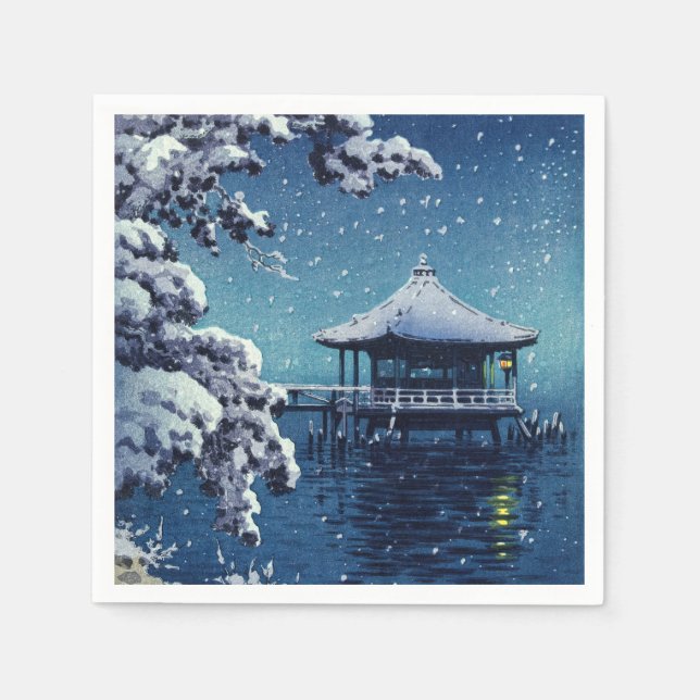 Tsuchiya Koitsu - Snow on the Ukimido at Katada Napkins (Front)