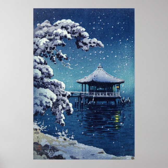 Tsuchiya Koitsu - Snow on the Ukimido at Katada Poster (Front)