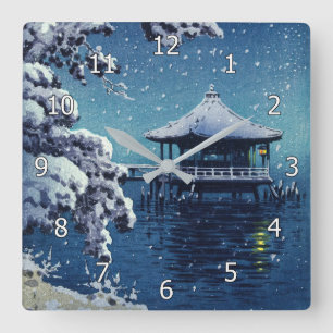 Tsuchiya Koitsu - Snow on the Ukimido at Katada Square Wall Clock
