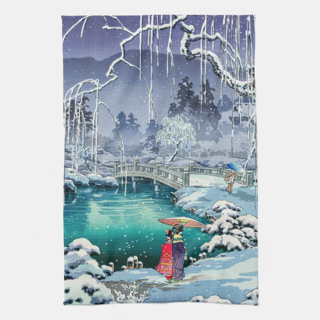 Tsuchiya Koitsu - Spring Snow at Maruyama Kitchen Towel | Zazzle