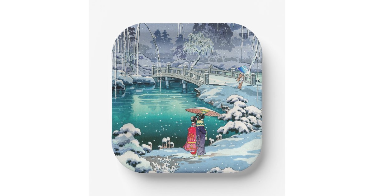 Tsuchiya Koitsu - Spring Snow at Maruyama Paper Plates | Zazzle