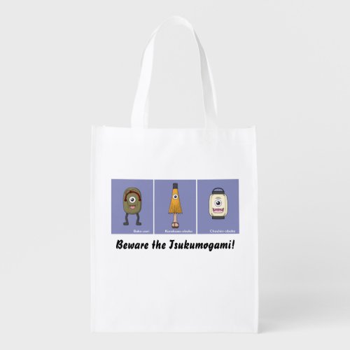 Tsukumogami Yokai Trio One_Sided Grocery Bag