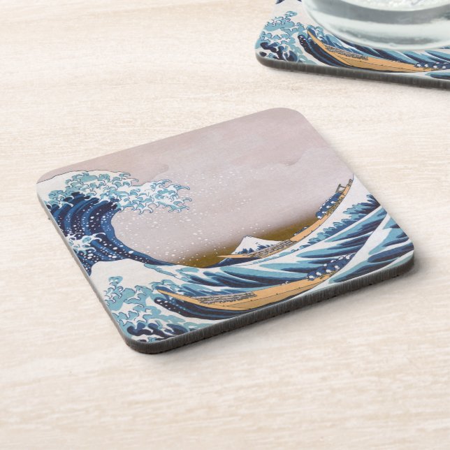 Tsunami Great Wave off Kanagawa Japan by Hokusai Beverage Coaster (Left Side)