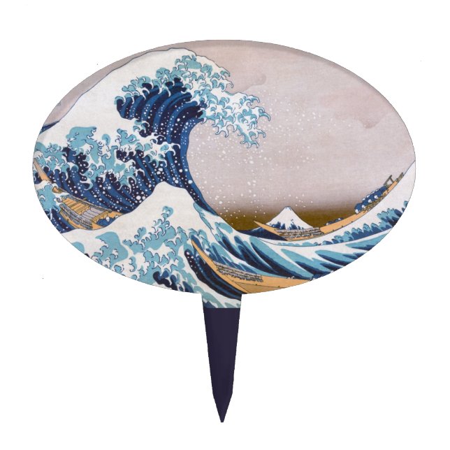 Tsunami Great Wave off Kanagawa Japan by Hokusai Cake Topper (Front)