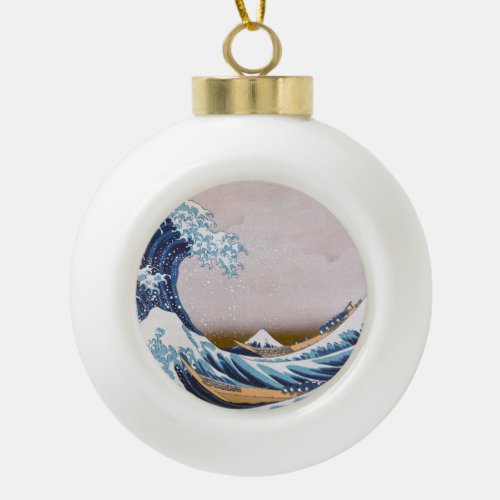 Tsunami Great Wave off Kanagawa Japan by Hokusai Ceramic Ball Christmas Ornament