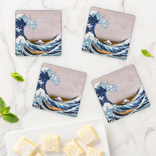 Tsunami Great Wave off Kanagawa Japan by Hokusai Coaster Set