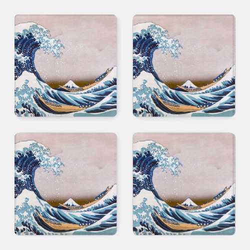 Tsunami Great Wave off Kanagawa Japan by Hokusai Coaster Set