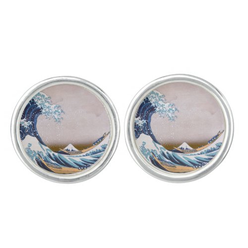 Tsunami Great Wave off Kanagawa Japan by Hokusai Cufflinks