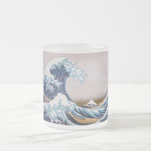Tsunami Great Wave off Kanagawa Japan by Hokusai Frosted Glass Coffee Mug (Center)