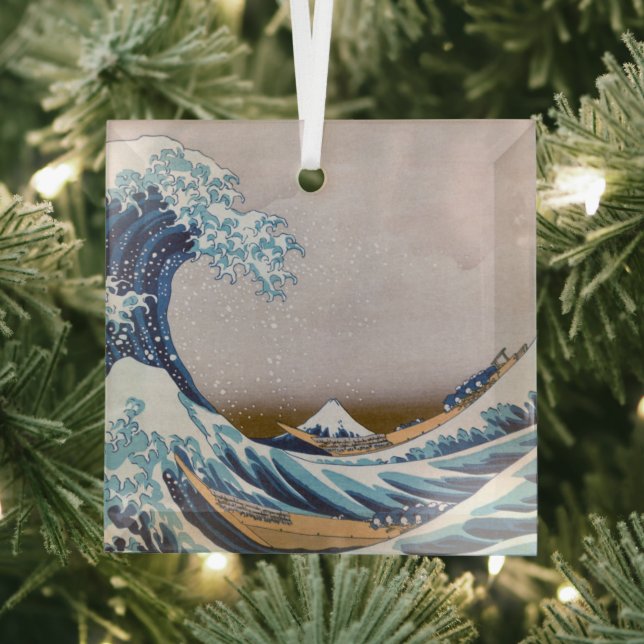 Tsunami Great Wave off Kanagawa Japan by Hokusai Glass Ornament (Insitu)