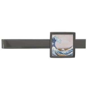 Tsunami Great Wave off Kanagawa Japan by Hokusai Gunmetal Finish Tie Bar
