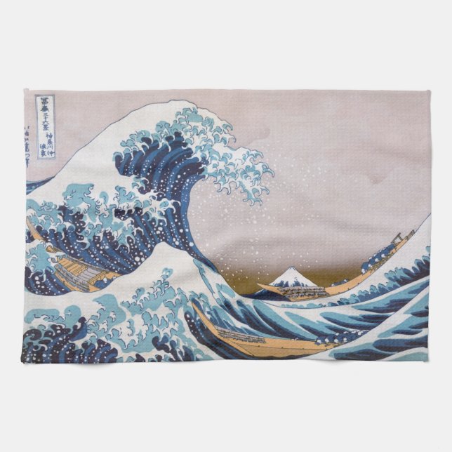 Tsunami Great Wave off Kanagawa Japan by Hokusai Kitchen Towel (Horizontal)
