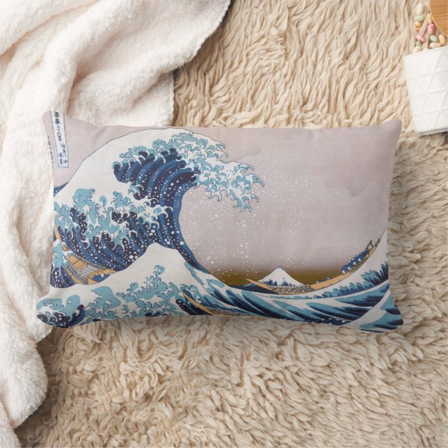 Tsunami Great Wave off Kanagawa Japan by Hokusai Lumbar Pillow (Blanket)