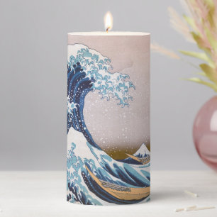 Tsunami Great Wave off Kanagawa Japan by Hokusai Pillar Candle