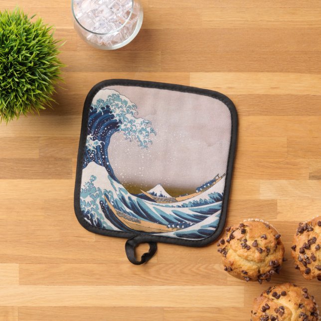 Tsunami Great Wave off Kanagawa Japan by Hokusai Pot Holder (Top Down)