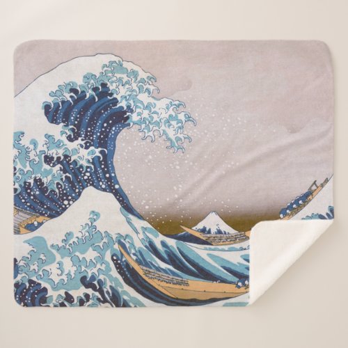 Tsunami Great Wave off Kanagawa Japan by Hokusai Sherpa Blanket