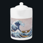 Tsunami Great Wave off Kanagawa Japan by Hokusai Teapot<br><div class="desc">"The Great Wave off Kanagawa, " also known as "Under the Wave off Kanagawa, " is a captivating woodblock print by the renowned Japanese artist Katsushika Hokusai. Created around 1831, it's part of a series titled "Thirty-six Views of Mount Fuji." The artwork depicts a scene of immense power and contrasting...</div>