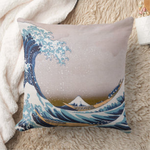 Tsunami Great Wave off Kanagawa Japan by Hokusai Throw Pillow