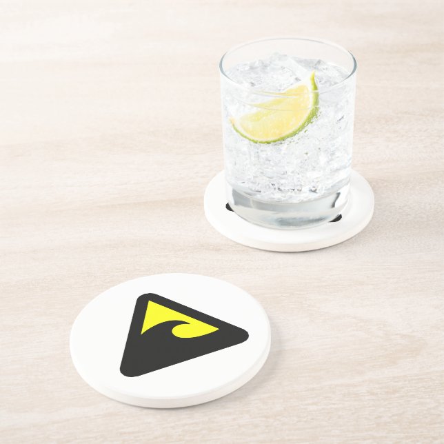 Tsunami Hazard Sign Drink Coaster (Side)