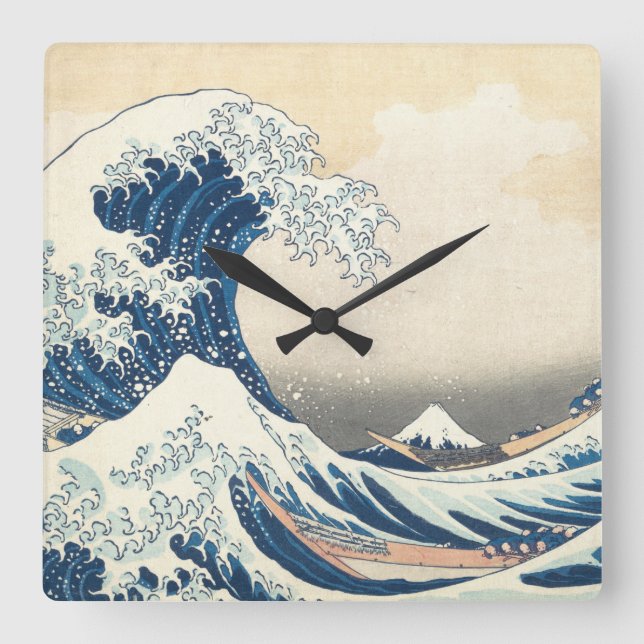 Tsunami Japanese Wave Painting Square Wall Clock (Front)