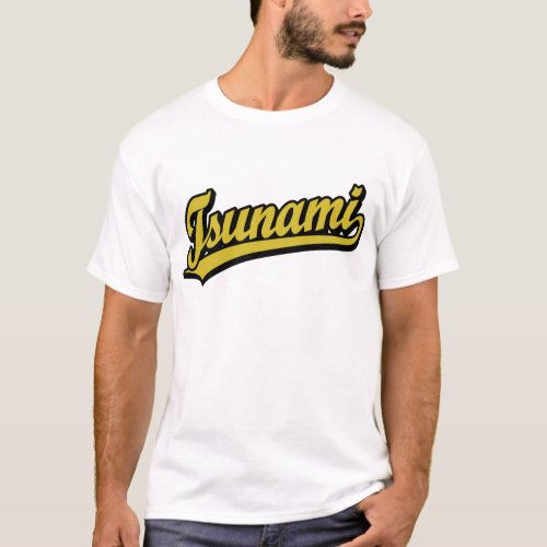 Tsunami script logo in Gold T_Shirt