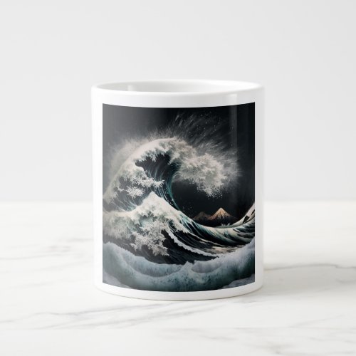 Tsunami wave in the glow of moonlight giant coffee mug