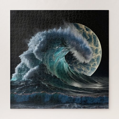 Tsunami wave in the glow of moonlight jigsaw puzzle