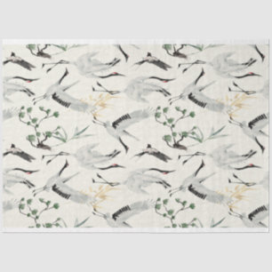 Tsuru Crane Bird and Pine Tree Japan Watercolor Tissue Paper