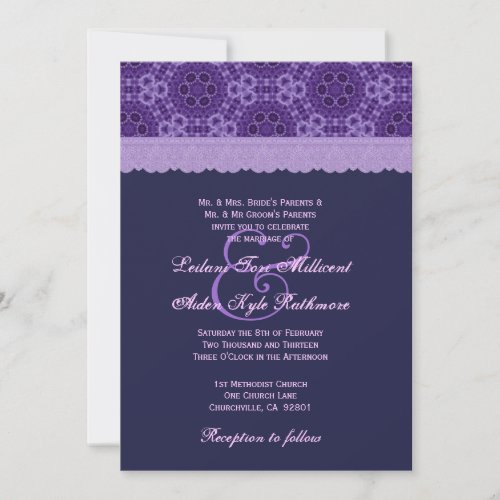 TT031 Rich Purple Lace Wedding Monogram Custom Invitations