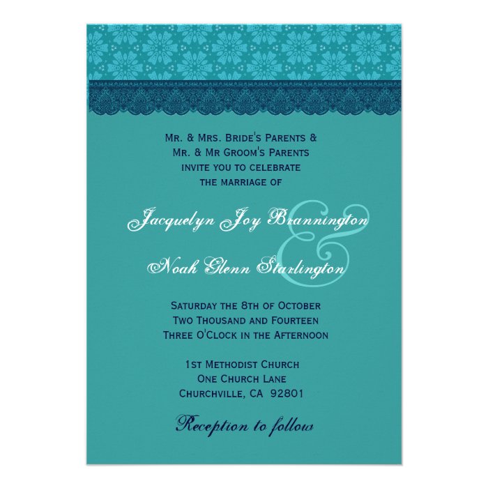 TT404 Aqua and Teal Lace Wedding Template Custom Invitation