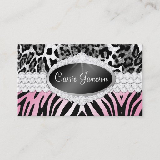 Customizable TT-Diamond Bliss Emblem Zebra Leopard Photo Card Business Cards