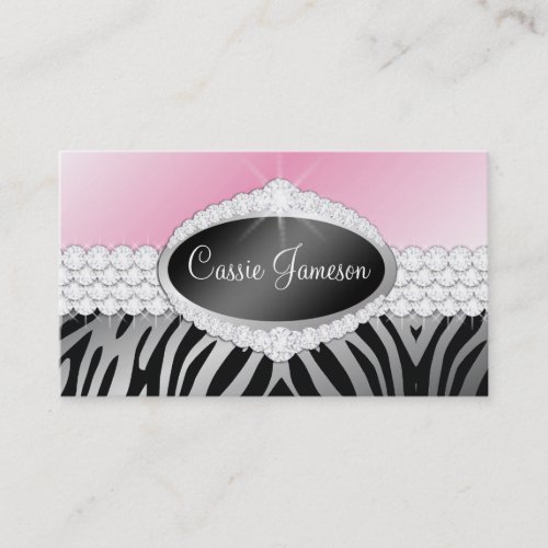 TT-Diamond Bliss Emblem Zebra Silver Photo Card Business Card Templates