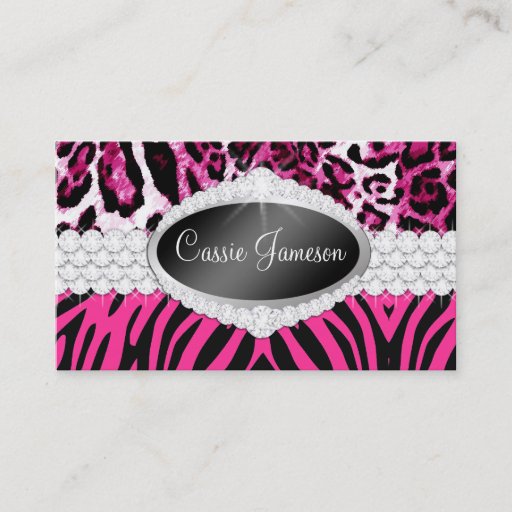 Customizable TT-Diamond Bliss Pink Zebra Leopard Photo Card Business Card Template
