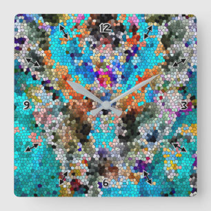 TTEQOTGCubismINV SGDRKDP BLUE Square Wall Clock