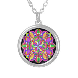 tThe Stained Glass Design. Silver Plated Necklace