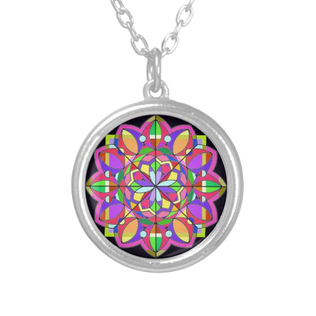 tThe Stained Glass Design. Silver Plated Necklace (Front)