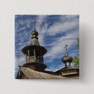 Ttraditional wooden Russian Orthodox church Button